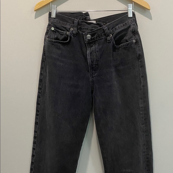 Agolde Criss Cross 90s Pinch Waist Straight Jeans Black Grey Size 25 - Picture 6 of 16